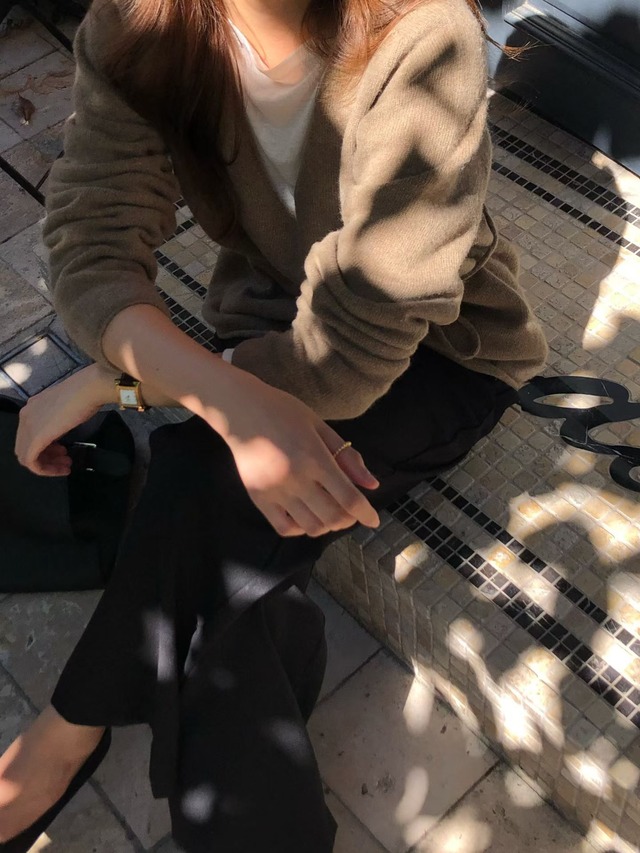 (予約) verveine / Row wholegament deep V-neck knit 3color