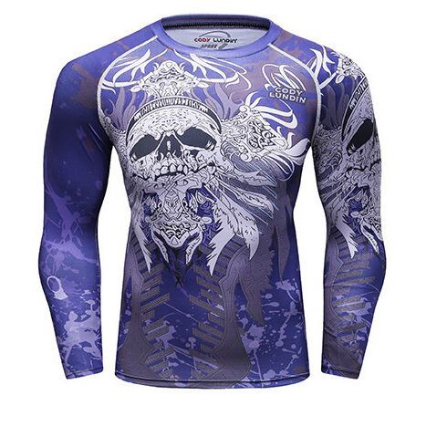 ストレッチインナー 長袖 トップス ドクロ ブルー