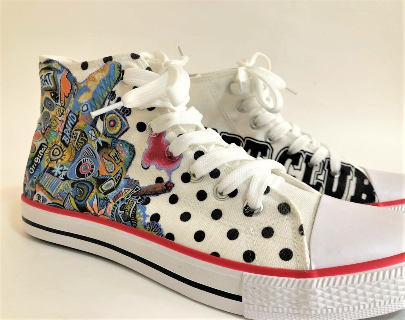 1点もの スニーカー 27 メンズ おしゃれカスタム 白 ハイカット コンバース風 M Art Club