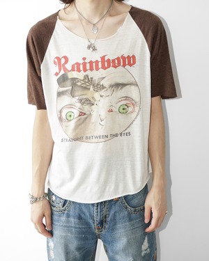 “Rainbow / Straight Between The Eyes” 1982's vintage cut-off raglan sleeve T-shirt ©︎1982