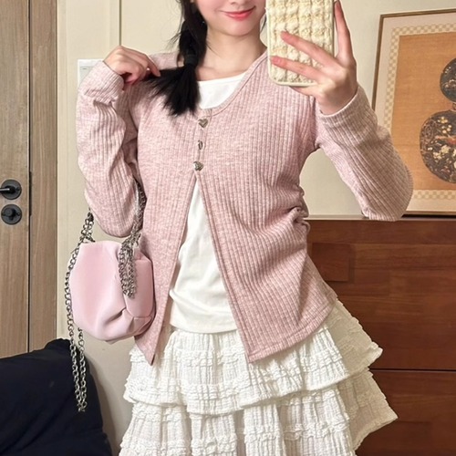 2色／ハートボタンドッキングリブトップス ・71587