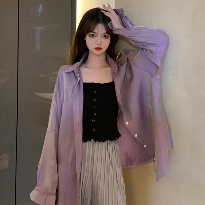 シャツ スプリングルーズ薄手スタイルソリッド カラートップス ロング 春物 ソリッドカラー 萌量不足2822296755