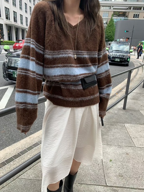 (即納) mellounge / Multi v brushed knit