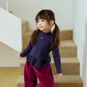 ハンス / Hans / ボーダーフリルタートルネックT / 韓国子供服 / キッズ / 26winter〖取寄〗*XXS~JS*