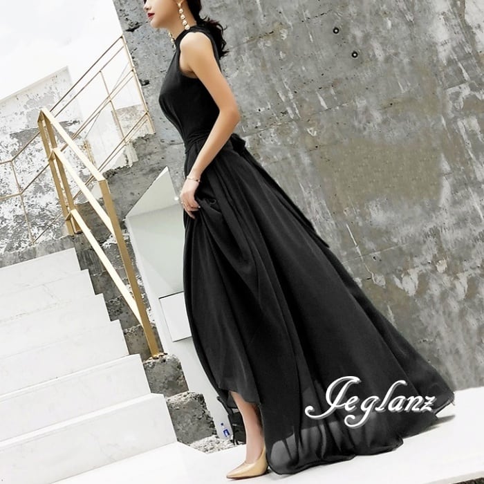 3色 イブニングドレス ホルターネック 共ベルト 大人 シンプル(Z0932)