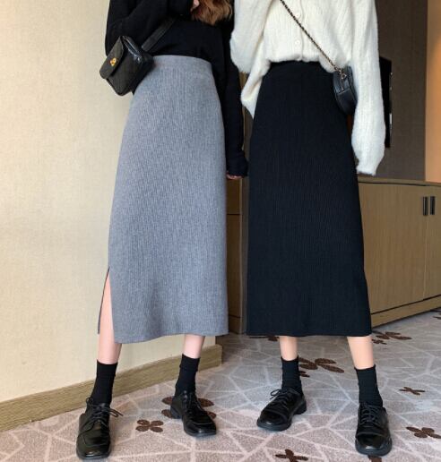 春秋新作 レディース ボトムス スカート タイトスカート ニットスカート スリット