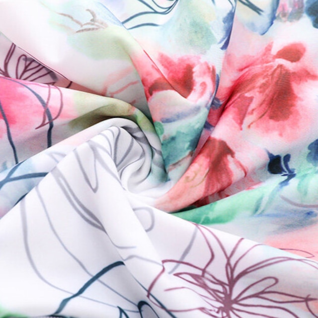 フラワープリント オフショルダー スタンダードドレス ds1497