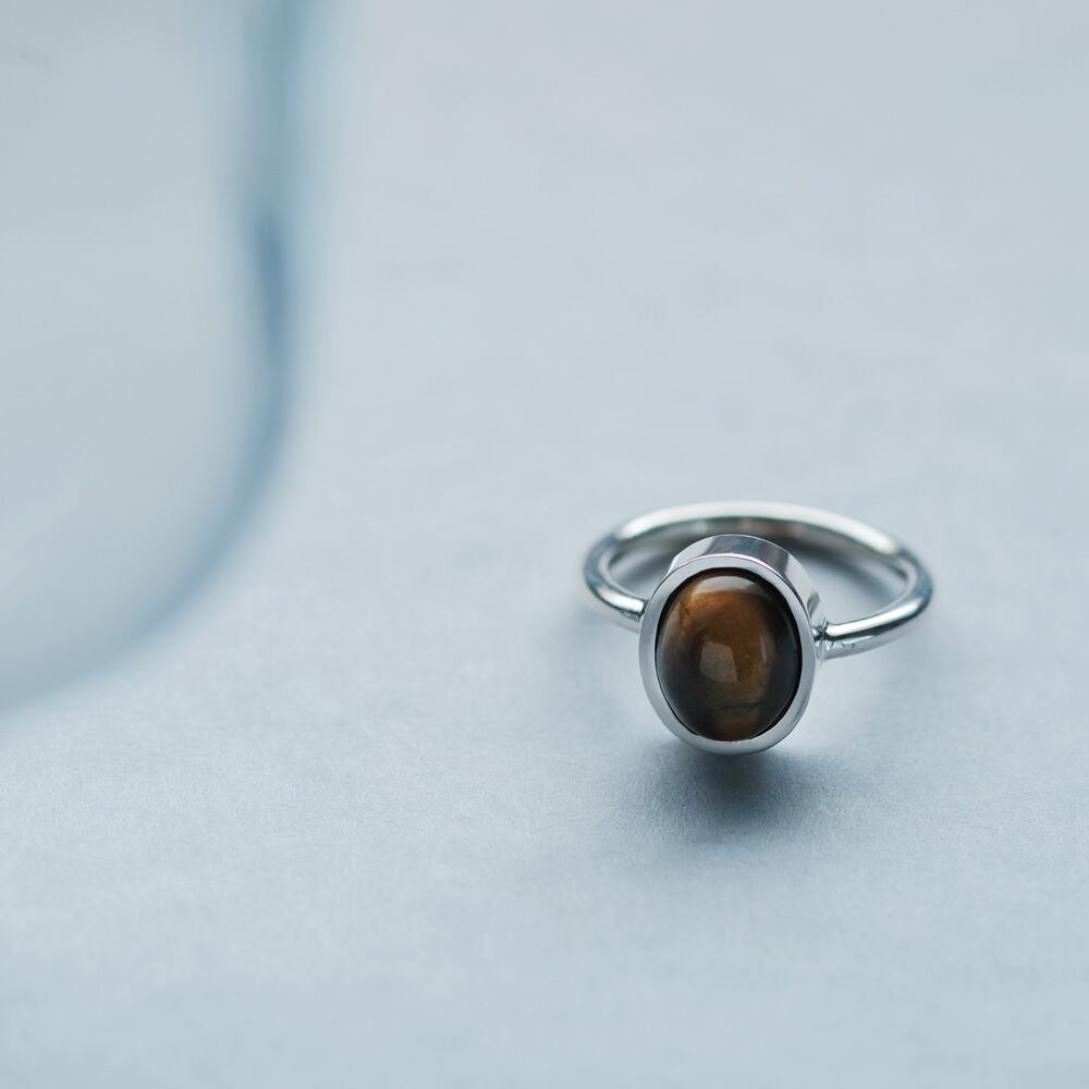 天然石　タイガーアイ　指輪　① 天然石 タイガーアイ 印台 指輪 リング ハイポリッシュ シルバー