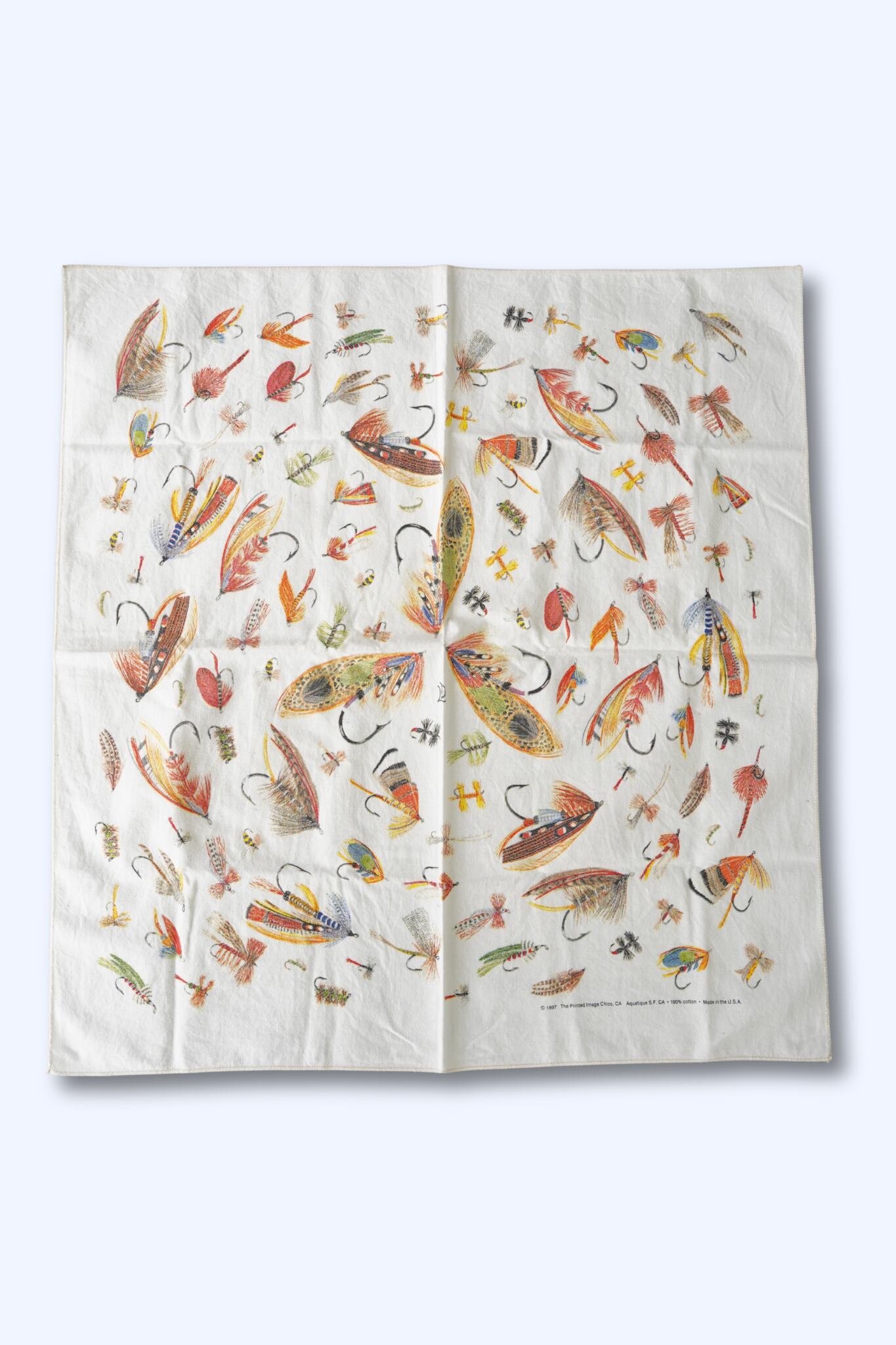 90s The Printed Image フライフィッシング バンダナ FLY柄 USA製 コットン100% 1997年