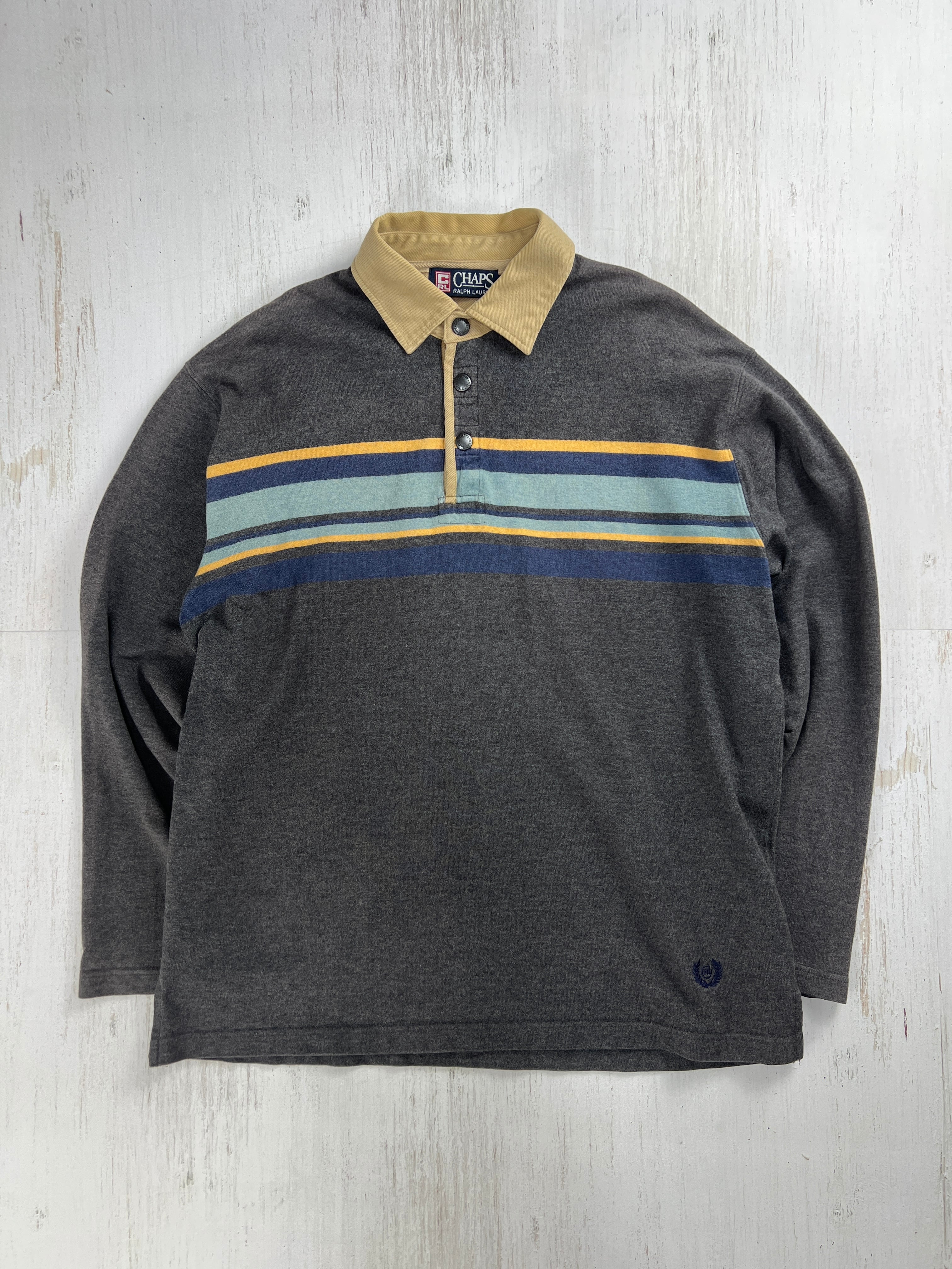 2000’s Chaps Ralph Lauren Rugby Shirt Gray with Multi-Stripe Size 2L / チャップス ラルフローレン ラガーシャツ グレー×マルチストライプ 2L #F977