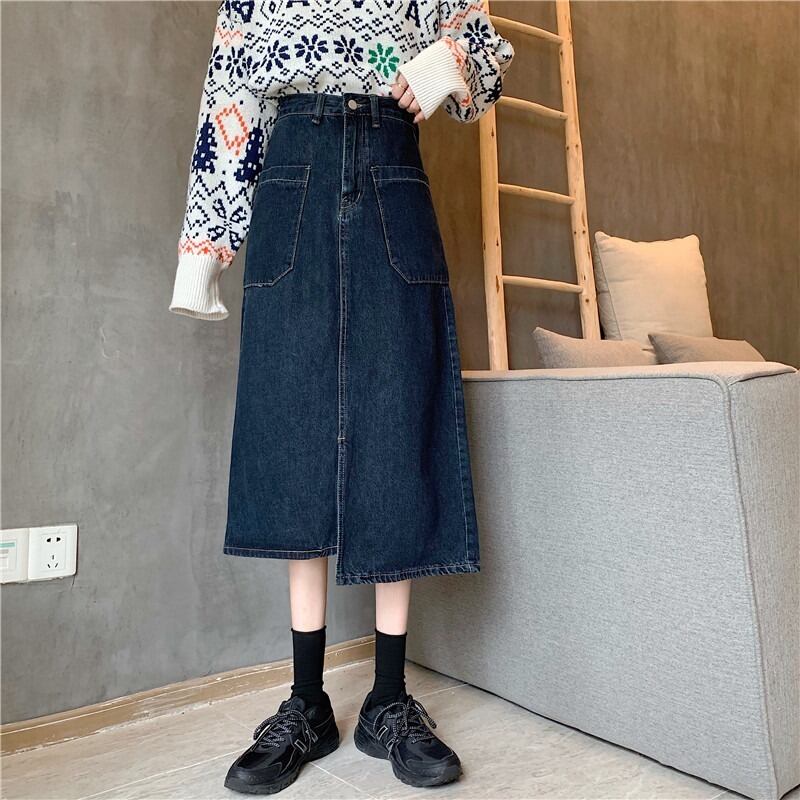 スプリングオータムブラックスカート レディース薄手ハイウェストウェストAラインスタンダード レトロ 春物 秋物 YY-ファッション77931148287