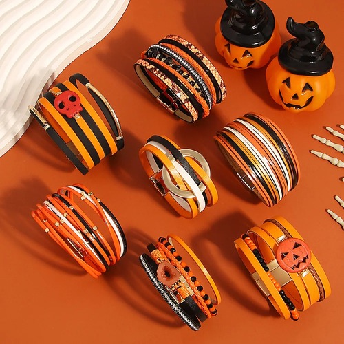 ブレスレット  カボチャ ストーン プラント レザー スカル 植物 野菜 レディース ゴシック 頭蓋骨