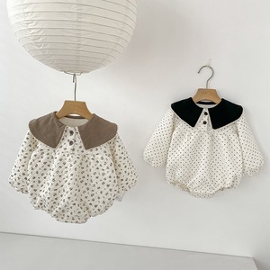 【BABY&KID】春作ドット柄カラーリブ丸襟ロンパース