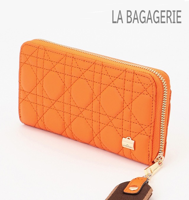 【LA BAGAGERIE】ラ バガジェリー ロングウォレット 財布【2023新作】【レザー×キルティング】オレンジ ウォレット オレンジ色