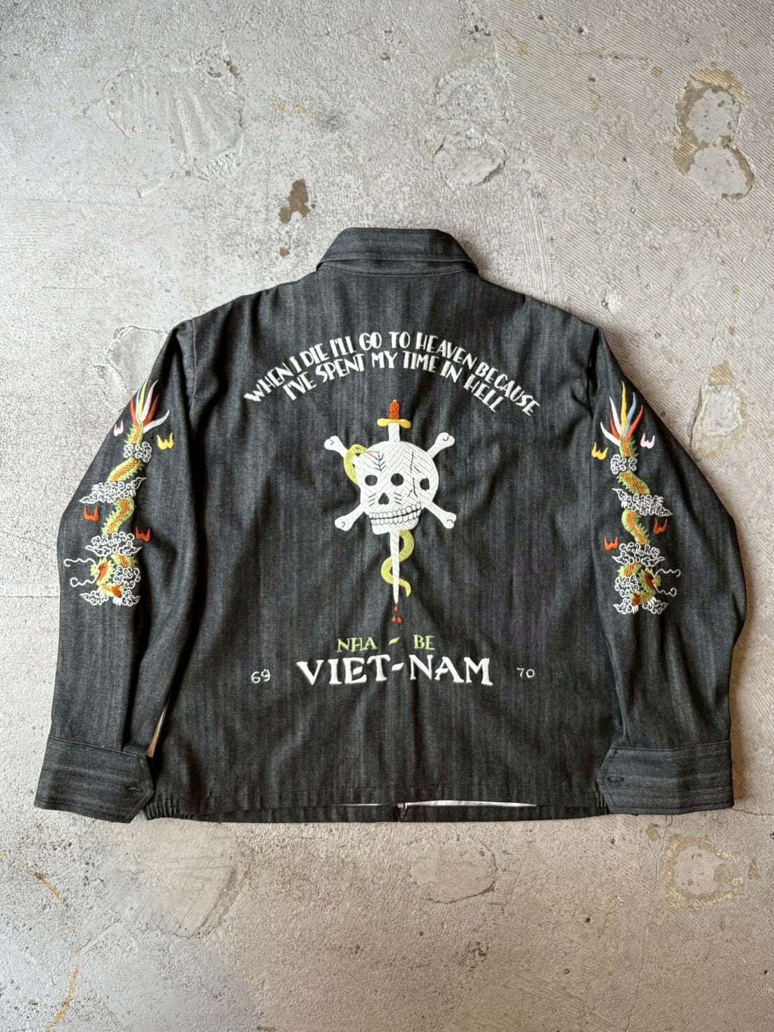 THREEFACE THREE SKULLS VIETNAM JACKET BLACK DENIM | vintage