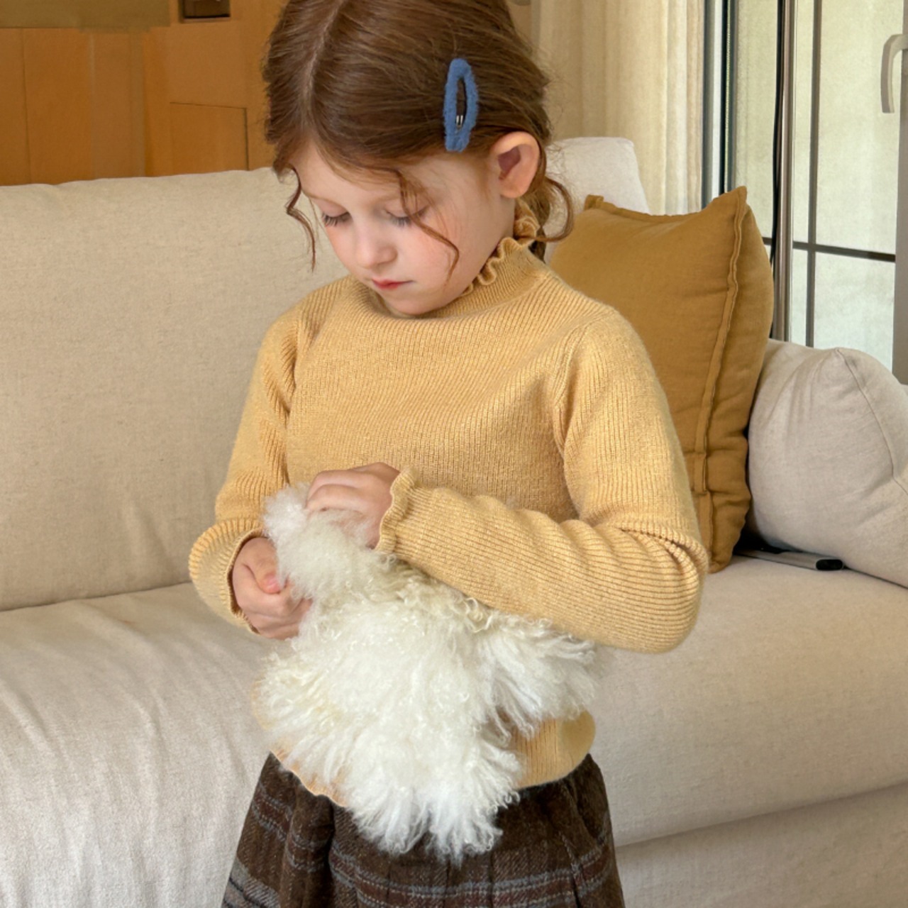 秋レトロフリルハイネックＴシャツ