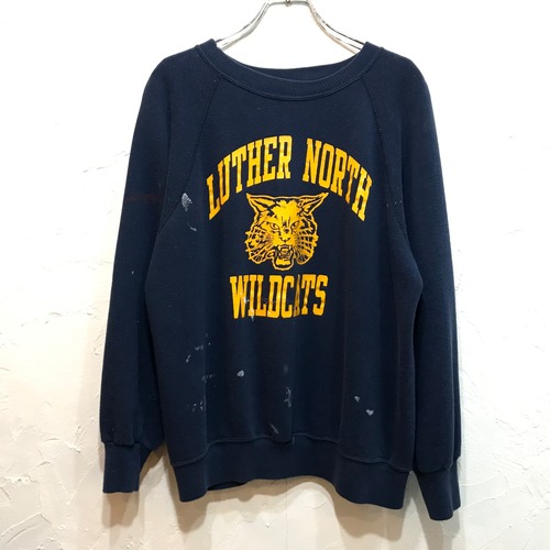 【USED】70's vintage Champion WILDCATS ロゴ プリント ラグラン スウェット ネイビー