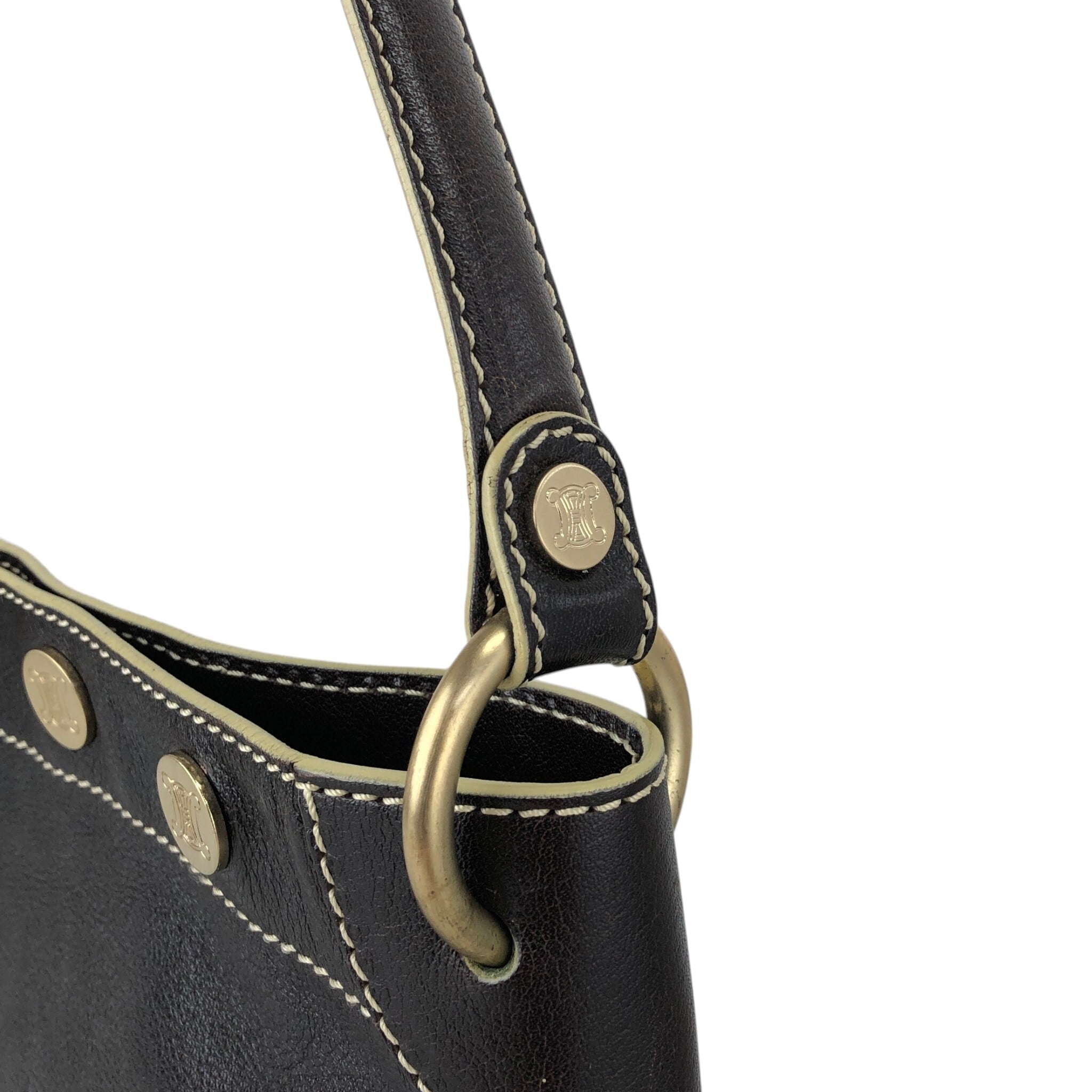 CELINE セリーヌ ショルダーバッグ ブラウン ブラゾンボタン レザー