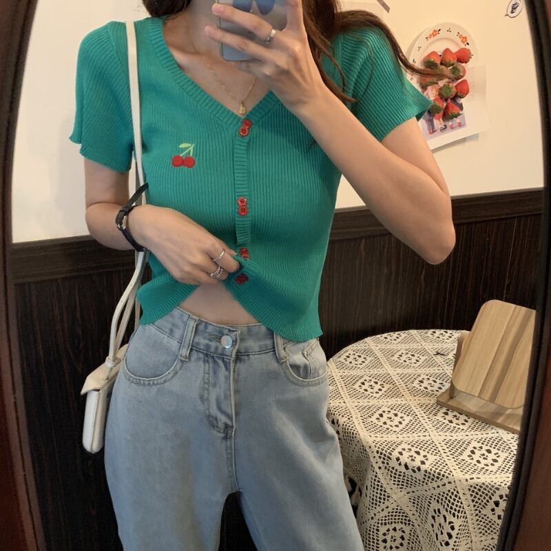 サマーショート刺繍ニットカーディガン薄手スタイルトップス 夏物 1号婦人12762198219