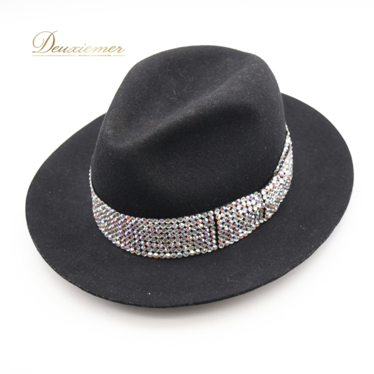 ダンス 衣装 帽子 ハット ブラック系 タカダンス TAKA DANCE 黒 ラインストーン ラテン ジャズ デモ パーティー メンズ ぼうし リボン 小物 ダンス小物 イベント ステージ 競技 キラキラ 社交ダンス シルバー系