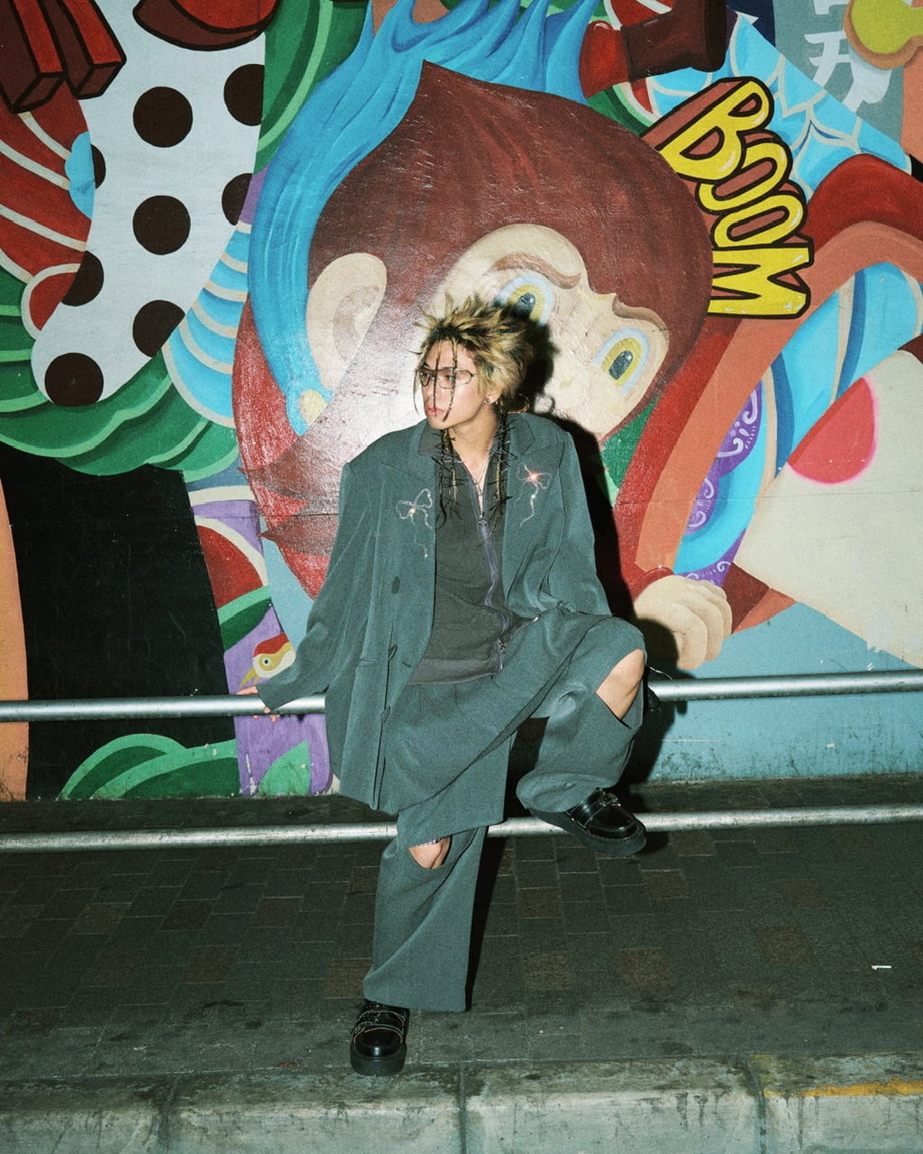 スリットレイヤードスラックス　GRAY