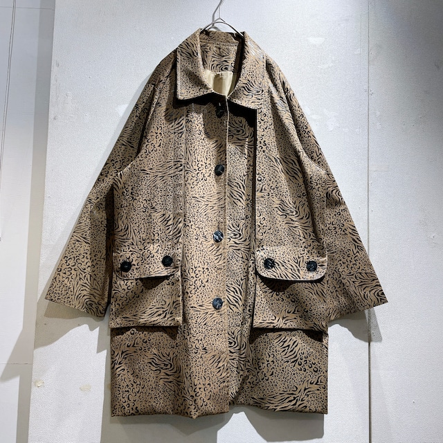 1990s Pleats × Coating animal printed Design vintage half coat jacket