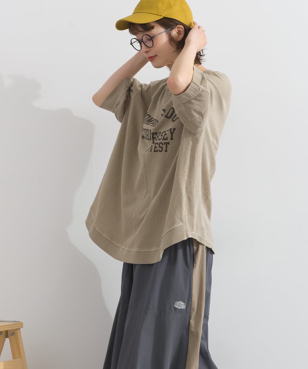 K261038 布帛切替ハーフジップ ロゴプリントプルオーバー / Woven