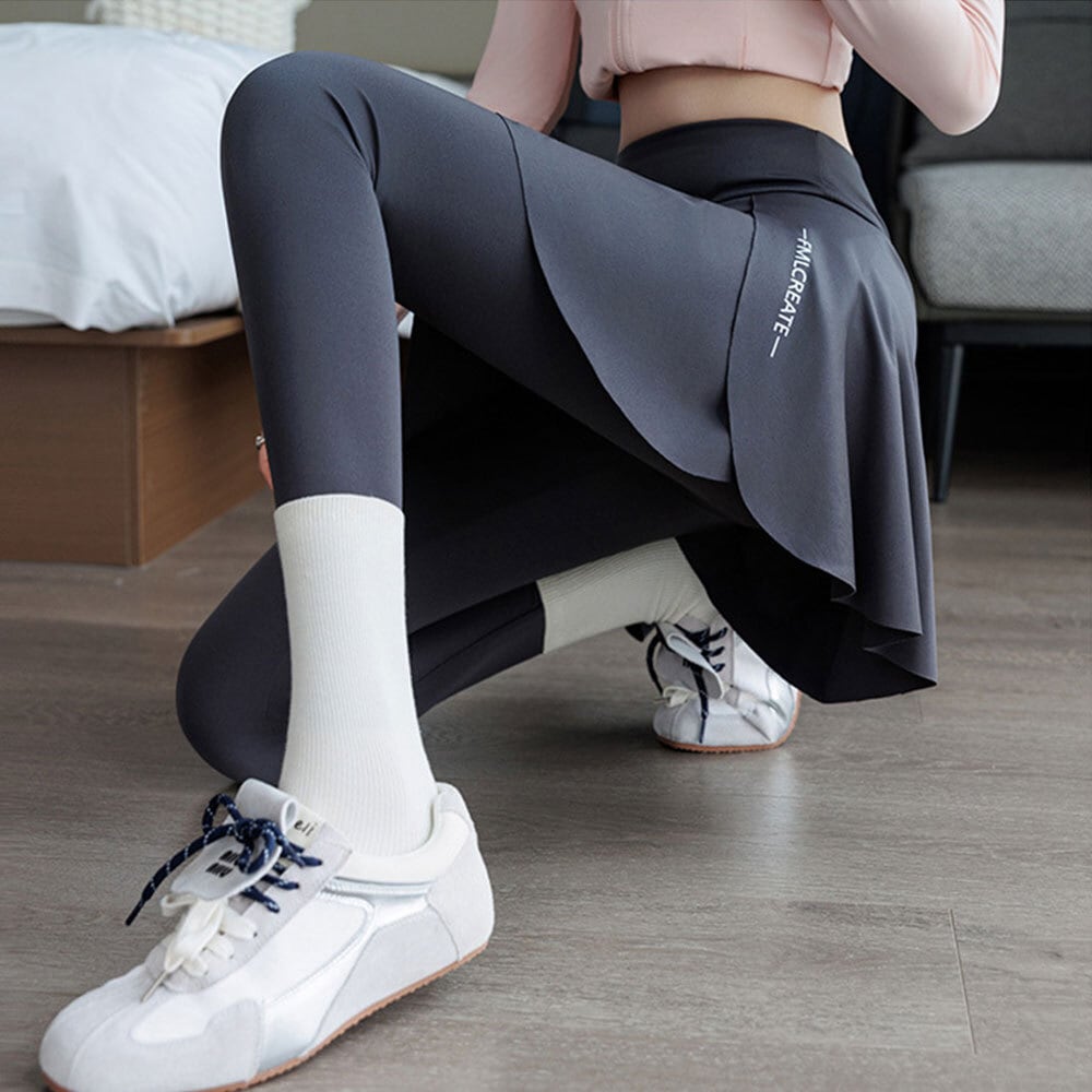 【送料無料】 スポーツパンツ スカート付き 重ね着風 ヨガパンツ レディース 春夏 韓国 ストレッチ フィットネス スポーツ ヨガ ダンス ハイウエスト スカート付きパンツ 大人可愛い 大人女子