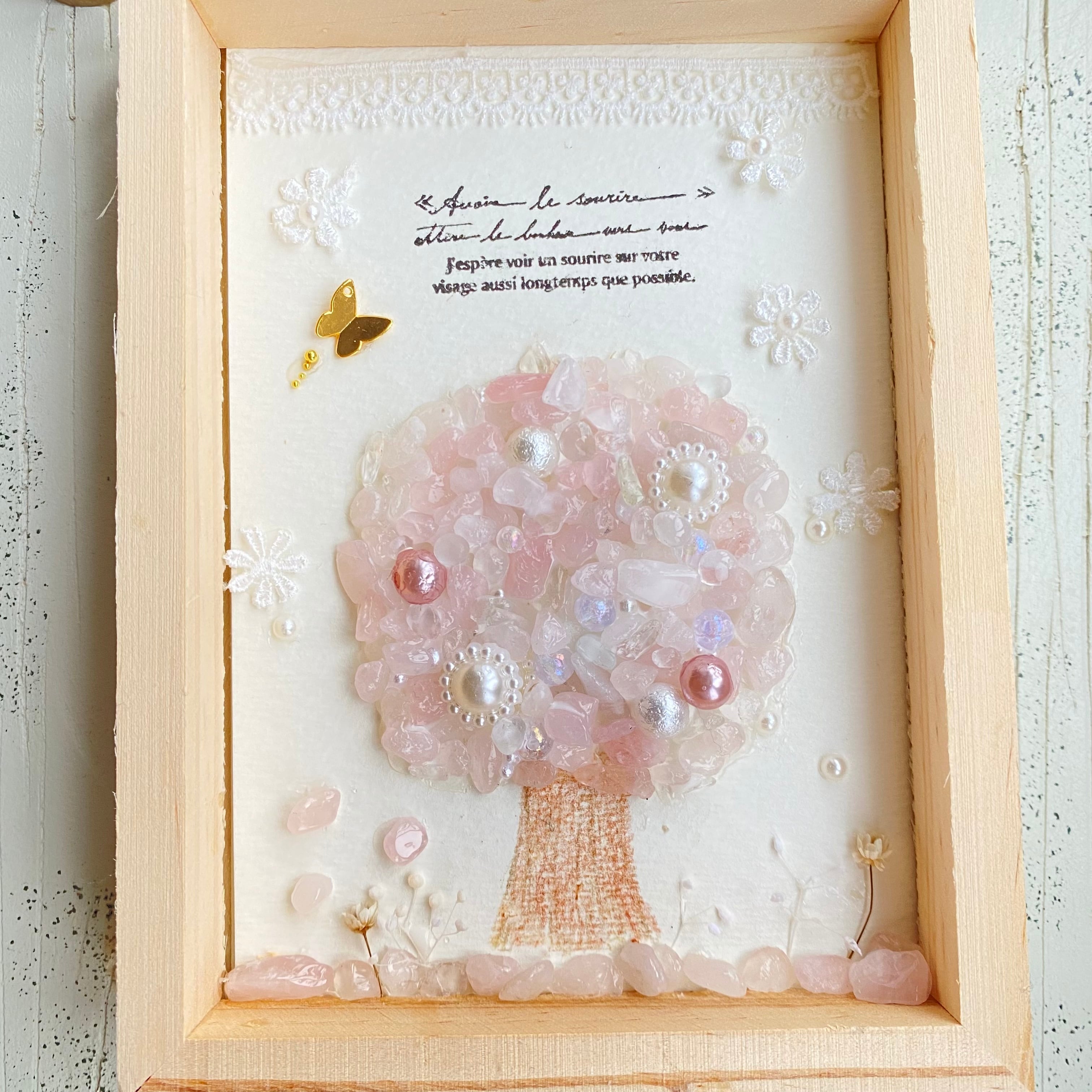 【両面作品】"恋愛成就/女性性を高めるローズクォーツの桜の木。"