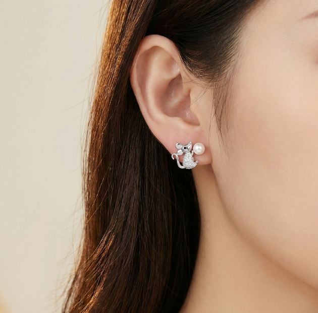 18K RGP ゴールド ダイヤ CZ ブラック フラワー ピアス gp5726