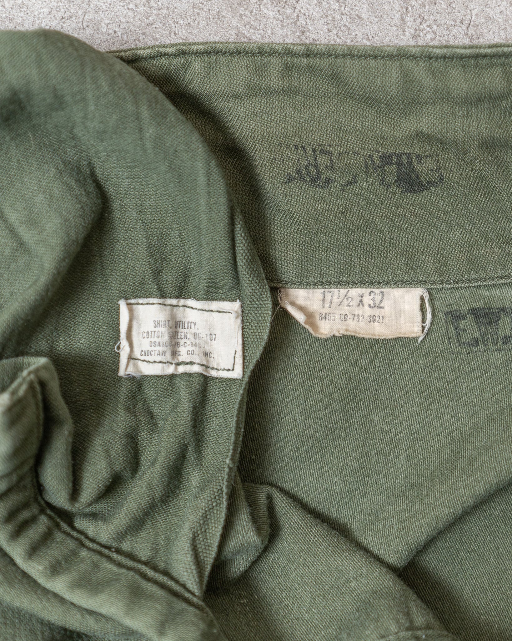 17 1/2✕32】U.S.Army 70's OG-107 Utility Shirt Cotton100％ 