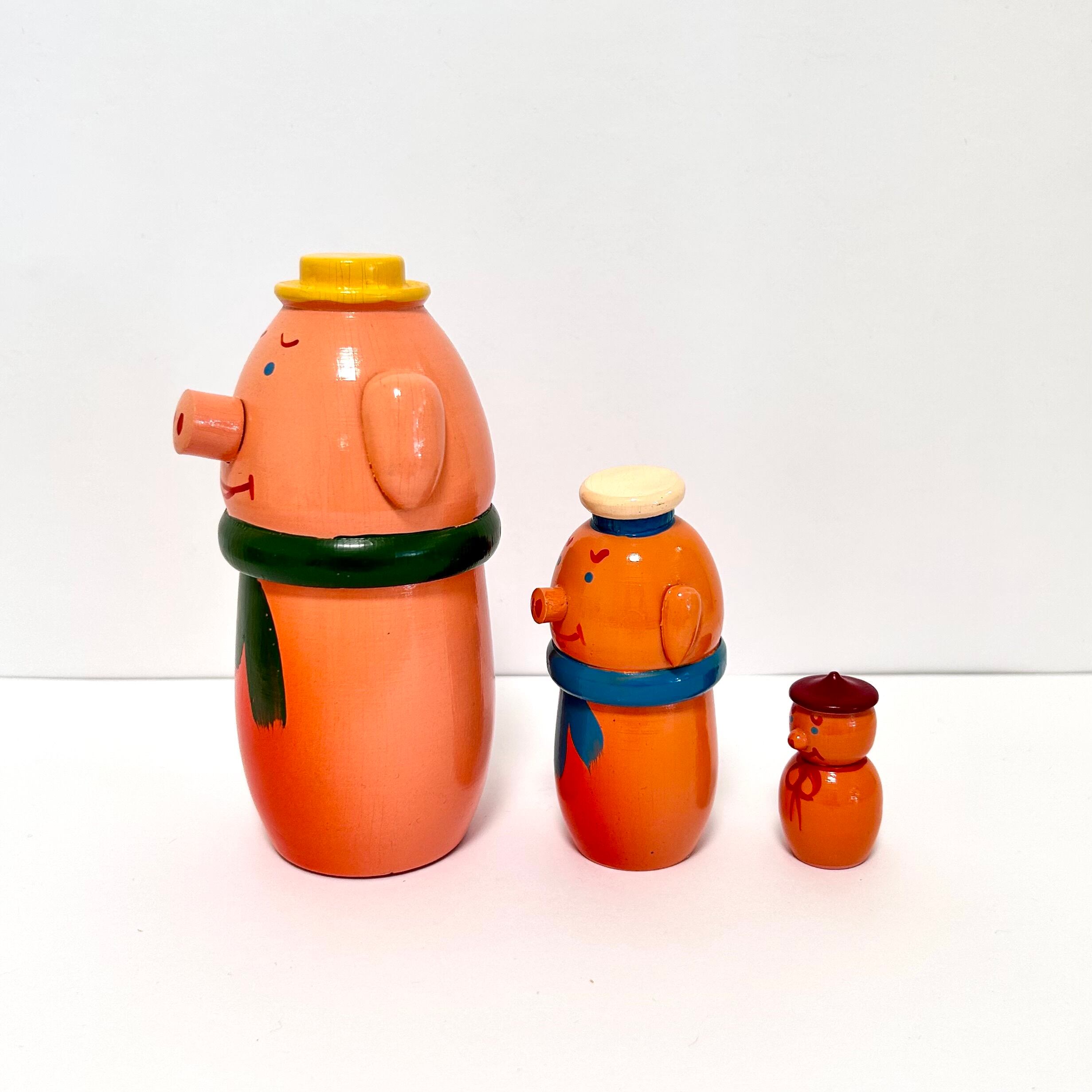 ビンテージ ３匹の子ブタ ポーランド製 マトリョーシカ 14.5cm 3P