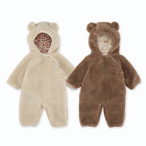 【BABY】暖かいクマ帽子付きロンパース