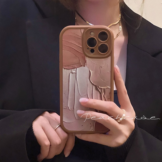 油絵風ペイントが大人可愛い❤︎ニュアンスカラー カメラレンズ保護 iphone14 スマホケース ND-14447
