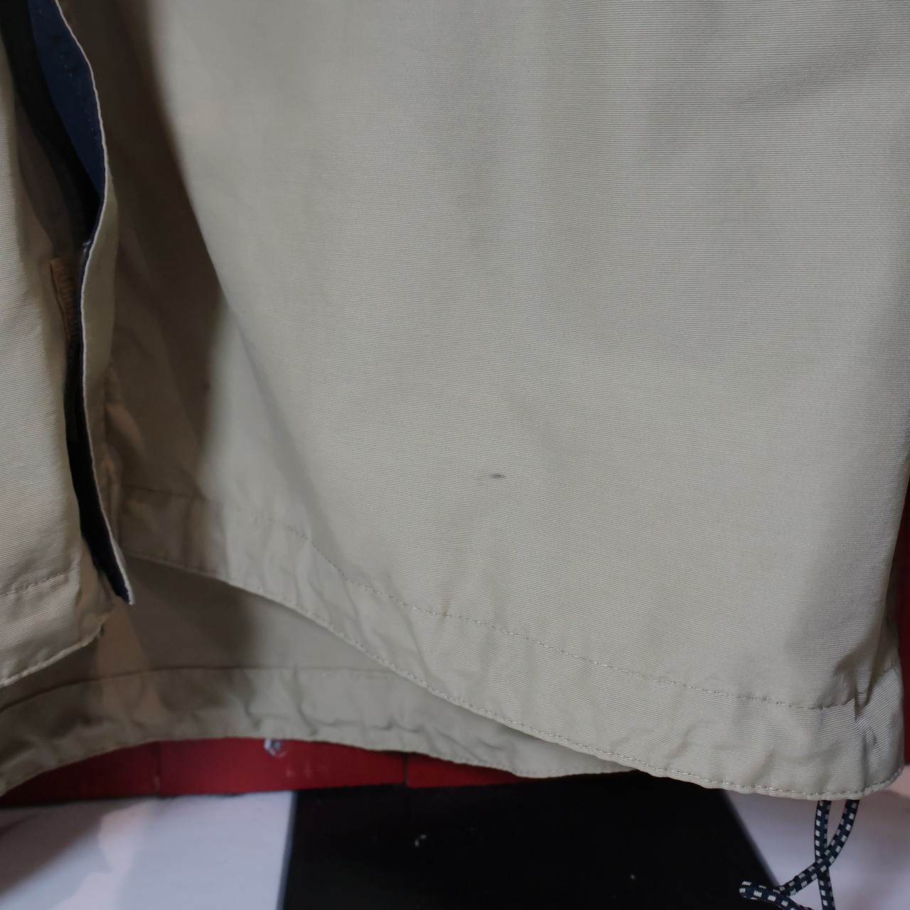 90s Timberland マウンテンパーカー　ベージュ　ミドル丈　ダブルジップ　ドローコード　L