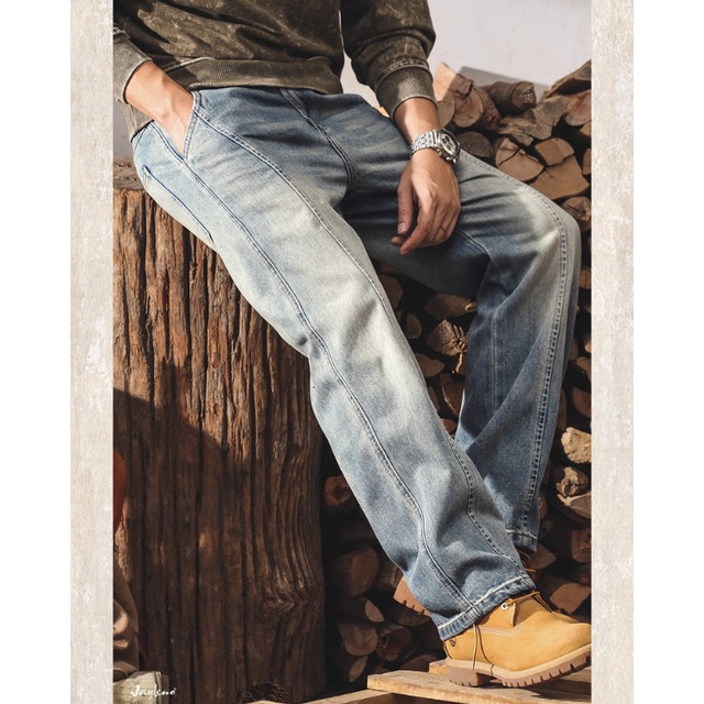 パネルデザイン ストレート デニムパンツ　E0033