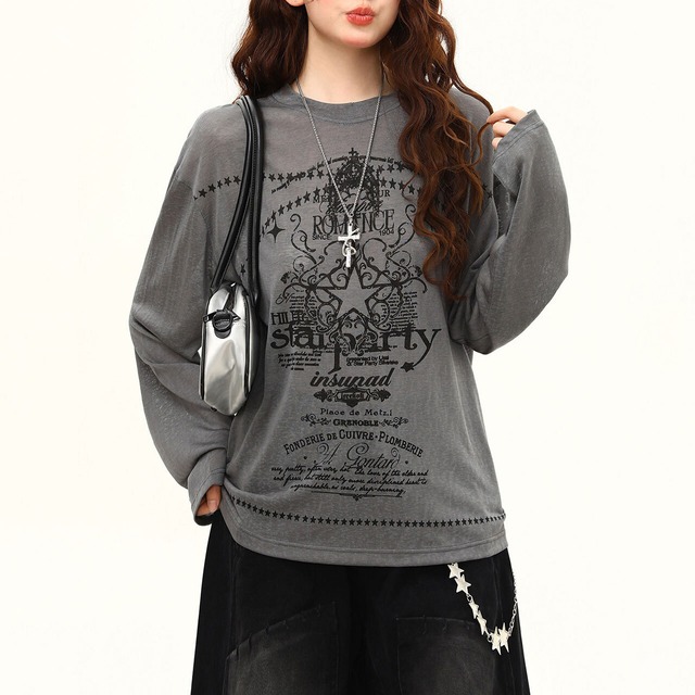 ゴシックスターレタリングロングスリーブTシャツ 1col R02419