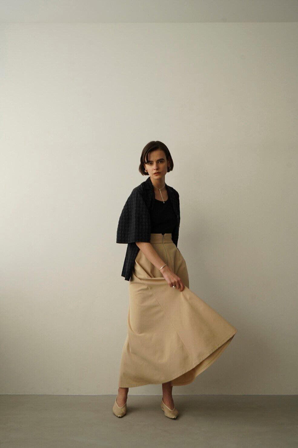 日本製 2ウェイ W FACE FRONT ZIP FLARE SKIRT ベージュ
