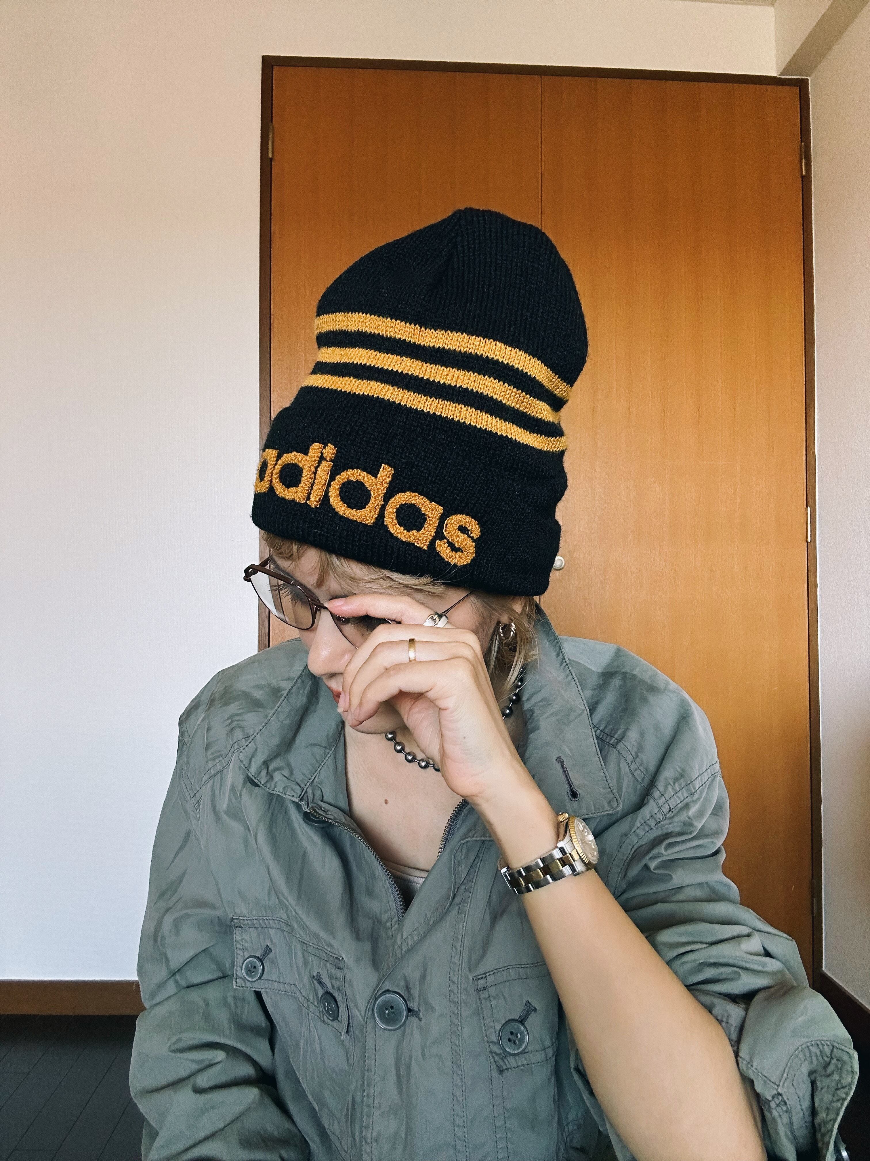 （AC432）90's adidas knit cap (black × yellow)