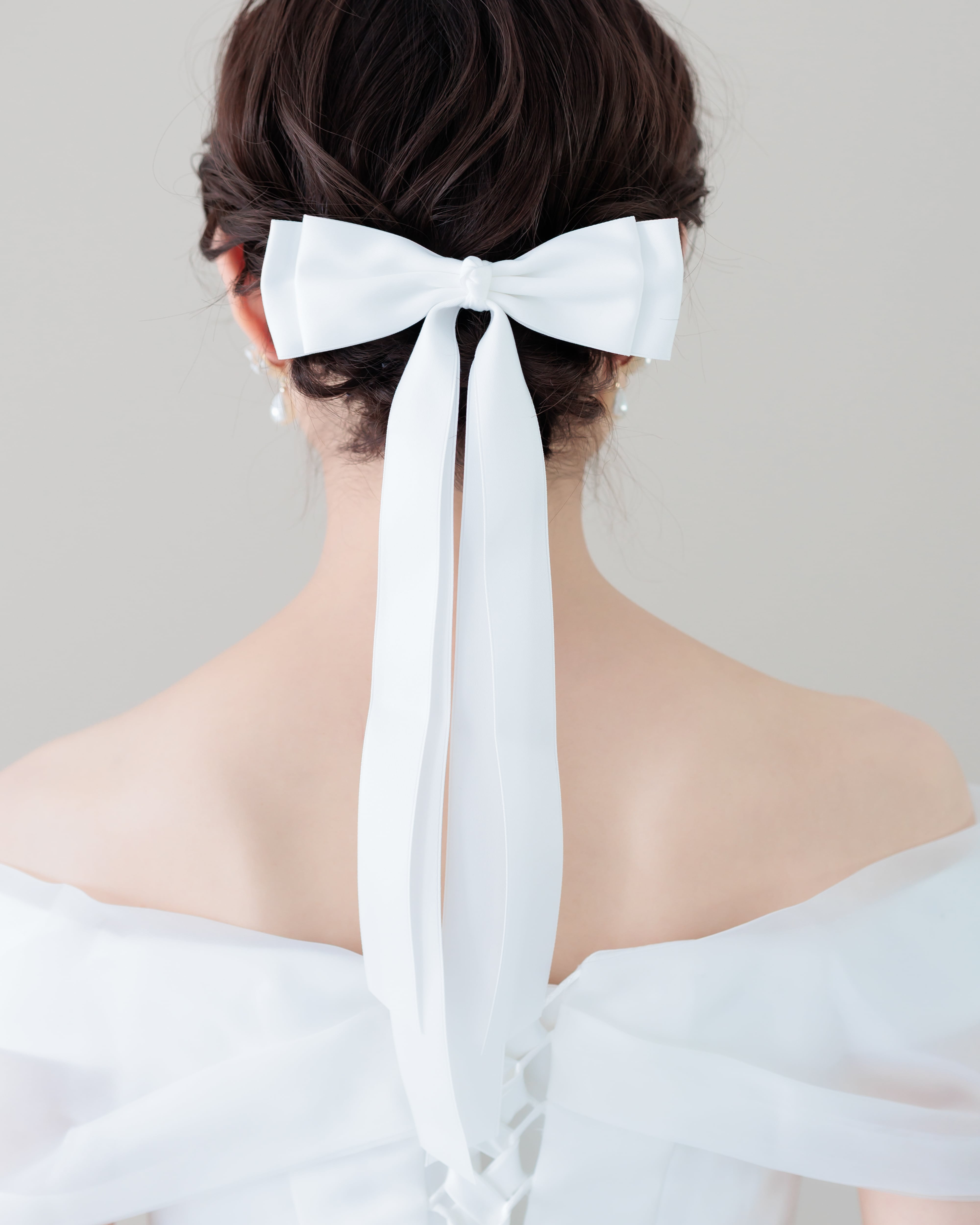 リボンヘアアクセサリーウェディングホワイト【AH2505-05W