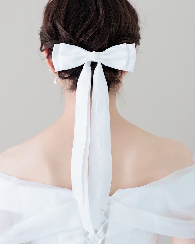 リボンヘアアクセサリーウェディングホワイト【AH2505-05W】