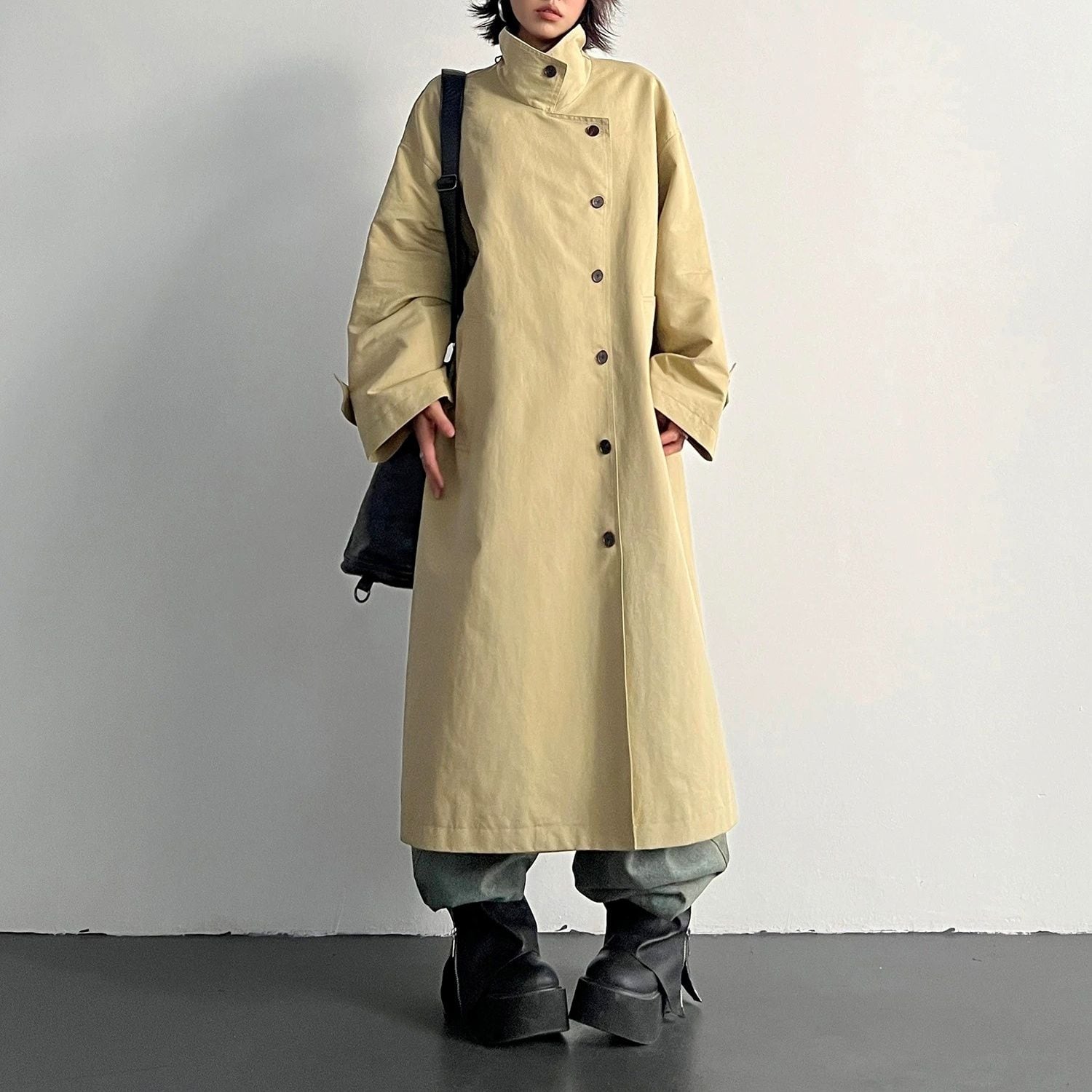 RELAXED LONG OVERSIZED TURN-DOWN COLLAR COAT M-18494