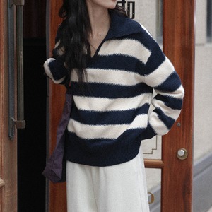 open-collar border knit　J00214