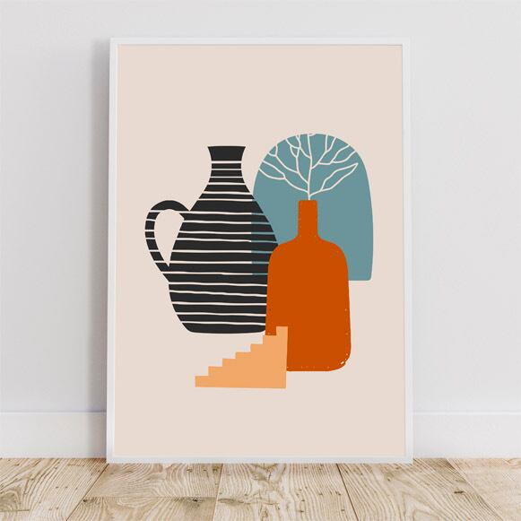 ストライプ模様の壺 益子焼き、漆黒色釉ー茶色と黒のストライプ模様