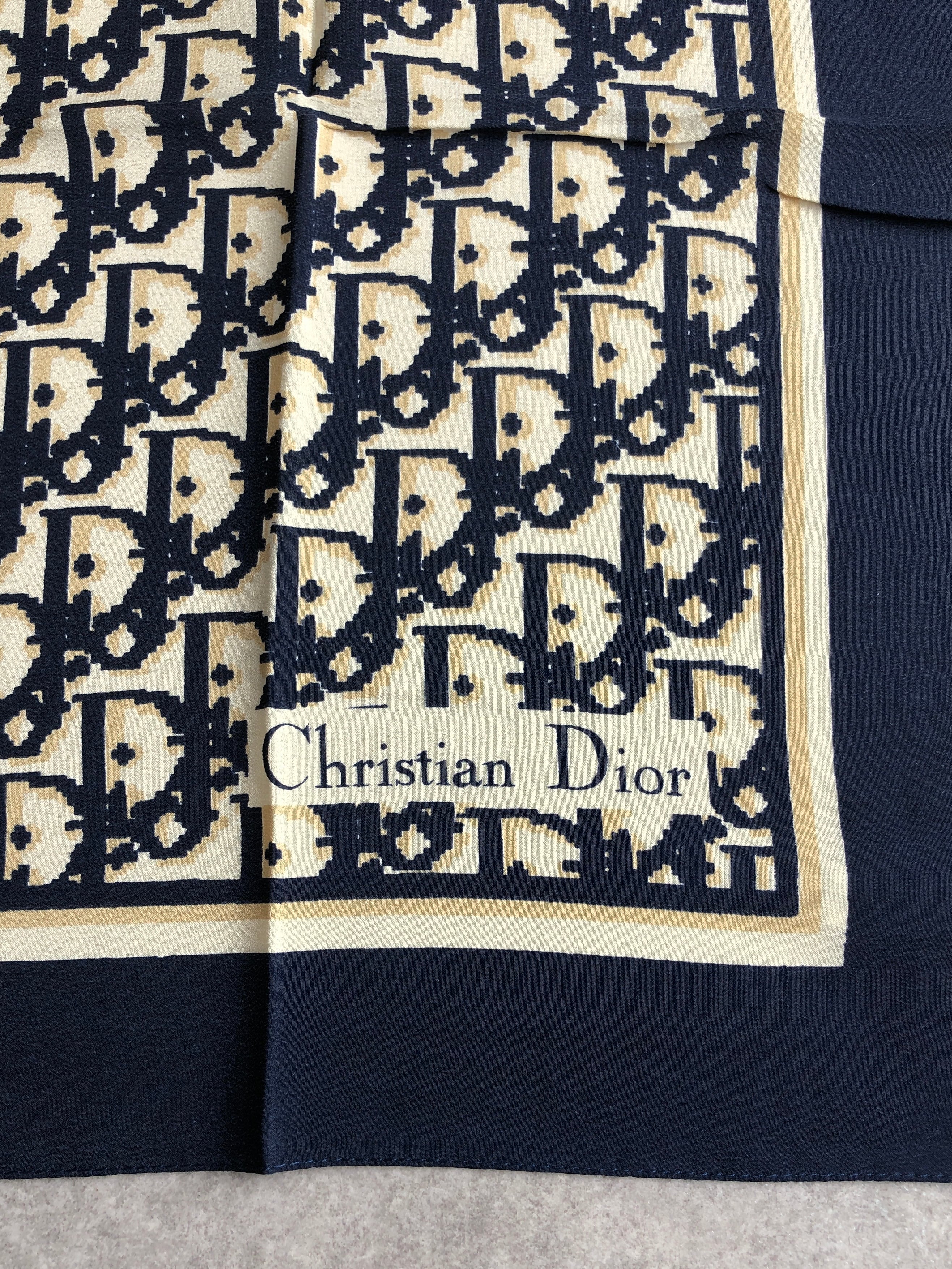 Christian Dior クリスチャン ディオール スカーフ ネイビー シルク