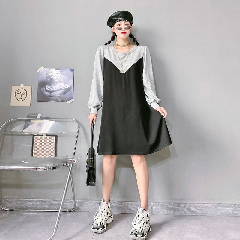 ラージサイズのファットmmドレスファッショナブルなウエスタンスタイルの秋フレンチスタイルのカラーマッチング長袖年齢減少はより薄い腹ロングスカート潮でした ミックスインファッション5680356687