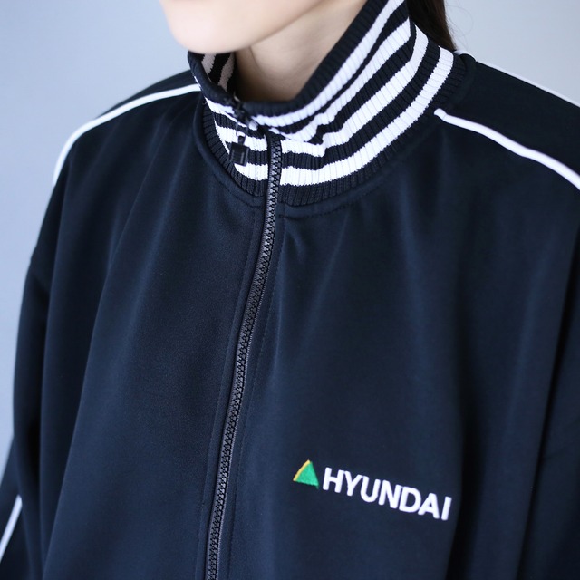 "black × white" knit rib border design loose silhouette track jacket