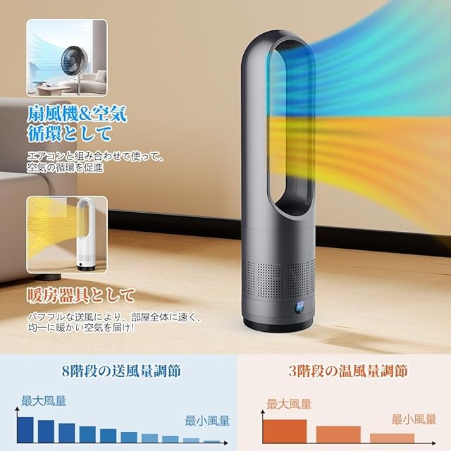 hot+cool 冷暖兼用 電気ヒーター 羽根なし 暖房 扇風機AM-018JR