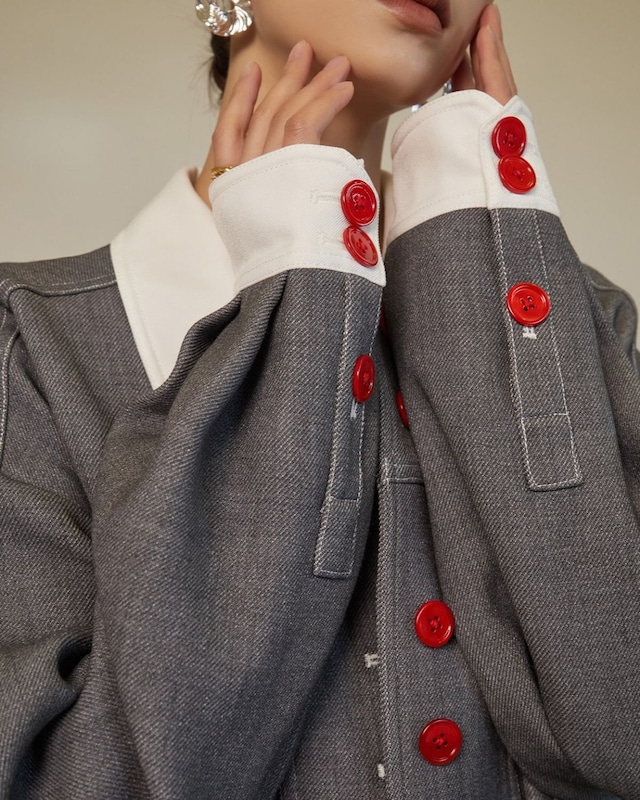 レッドボタンバイカラーシャツ　3320