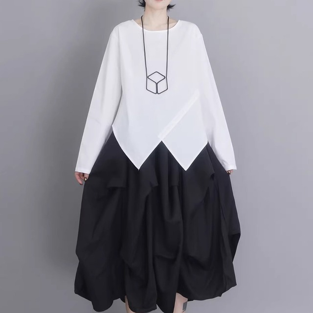 アシメトリー 長袖 ヒップ丈 シャツ 1color T0498